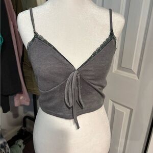 Gray Lace Trim Tie-Front Camisole